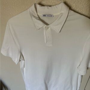 Zara White Polo Shirt Classic Cotton Blend